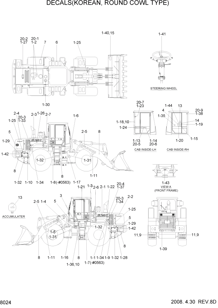 Схема запчастей Hyundai HL760-7 - PAGE 8024 DECALS(KOREAN, ROUND COWL TYPE) ДРУГИЕ ЧАСТИ