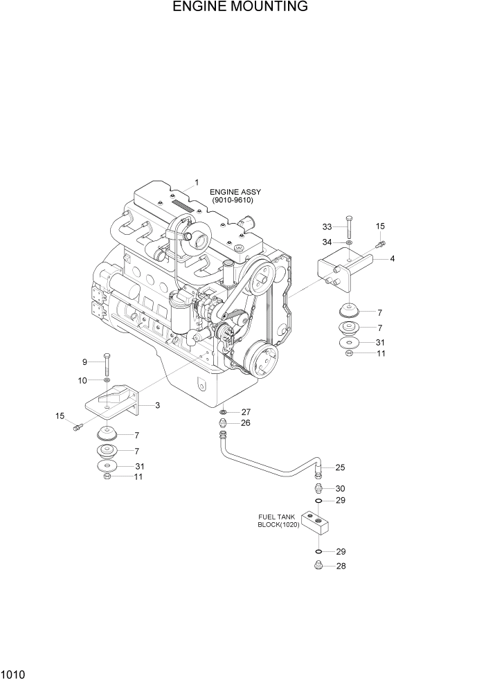 Схема запчастей Hyundai HL760-7A - PAGE 1010 ENGINE MOUNTING СИСТЕМА ДВИГАТЕЛЯ