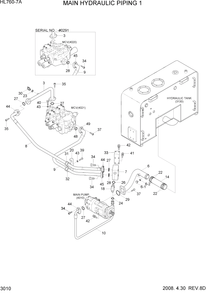 Схема запчастей Hyundai HL760-7A - PAGE 3010 MAIN HYDRAULIC PIPING 1 ГИДРАВЛИЧЕСКАЯ СИСТЕМА