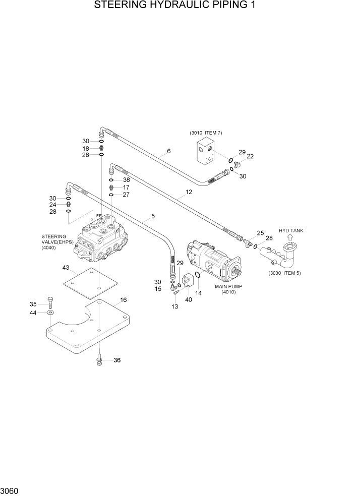 Схема запчастей Hyundai HL760-7A - PAGE 3060 STEERING HYDRAULIC PIPING 1 ГИДРАВЛИЧЕСКАЯ СИСТЕМА