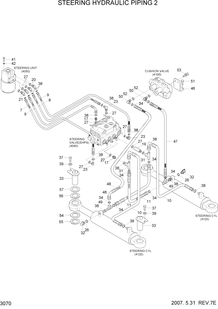 Схема запчастей Hyundai HL760-7A - PAGE 3070 STEERING HYDRAULIC PIPING 2 ГИДРАВЛИЧЕСКАЯ СИСТЕМА