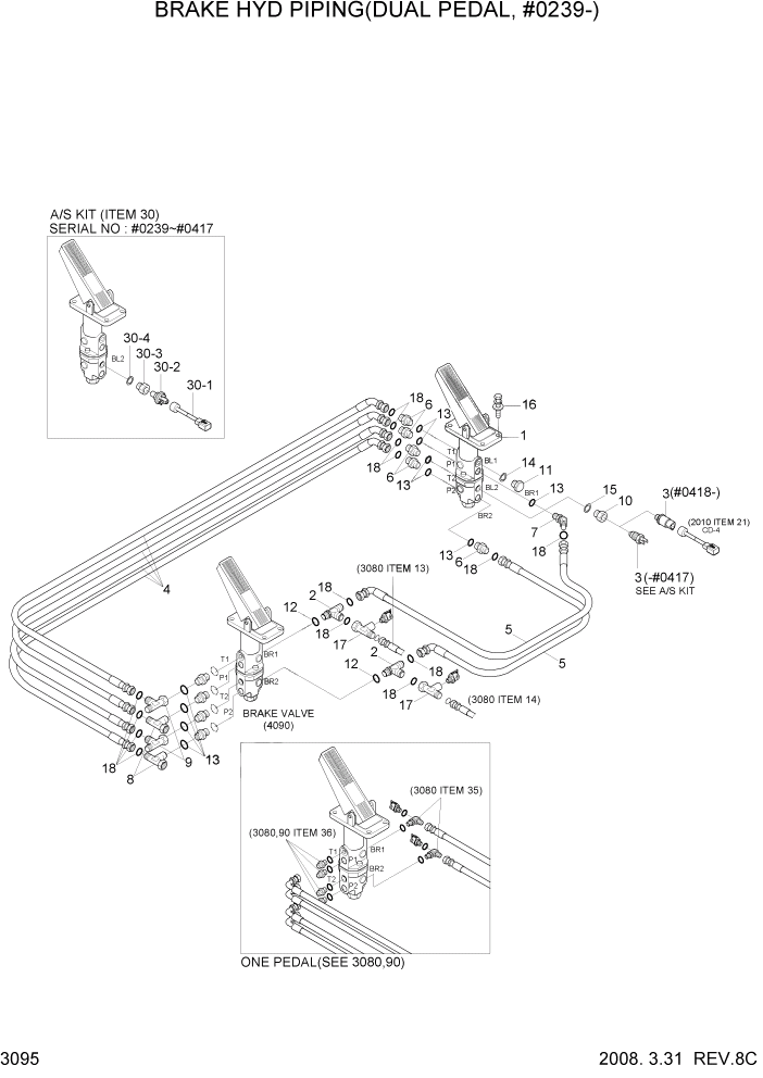 Схема запчастей Hyundai HL760-7A - PAGE 3095 BRAKE HYD PIPING(DUAL PEDAL, #0239-) ГИДРАВЛИЧЕСКАЯ СИСТЕМА