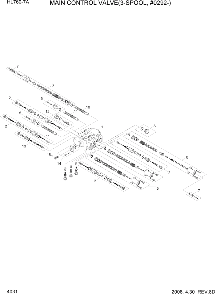 Схема запчастей Hyundai HL760-7A - PAGE 4031 MAIN CONTROL VALVE(3-SPOOL, #0285-) ГИДРАВЛИЧЕСКИЕ КОМПОНЕНТЫ