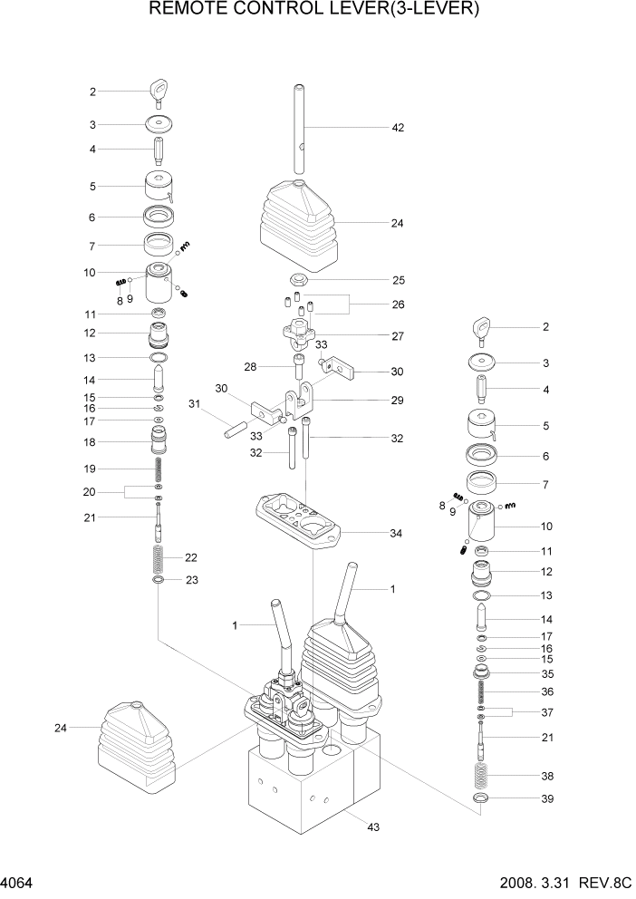 Схема запчастей Hyundai HL760-7A - PAGE 4064 REMOTE CONTROL LEVER(3-LEVER) ГИДРАВЛИЧЕСКИЕ КОМПОНЕНТЫ