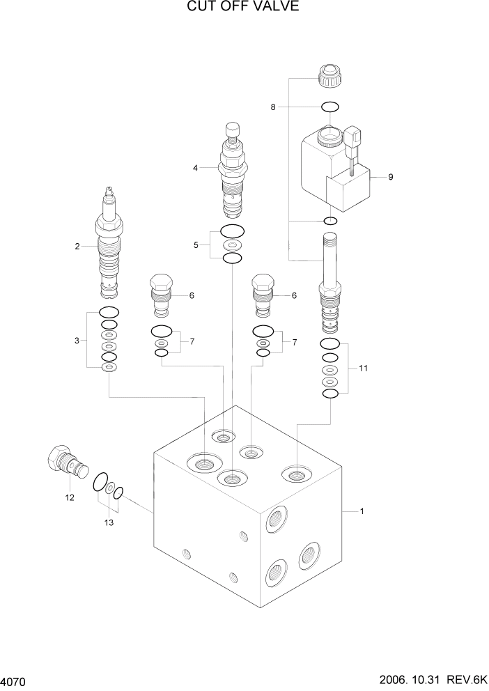 Схема запчастей Hyundai HL760-7A - PAGE 4070 CUT OFF VALVE ГИДРАВЛИЧЕСКИЕ КОМПОНЕНТЫ