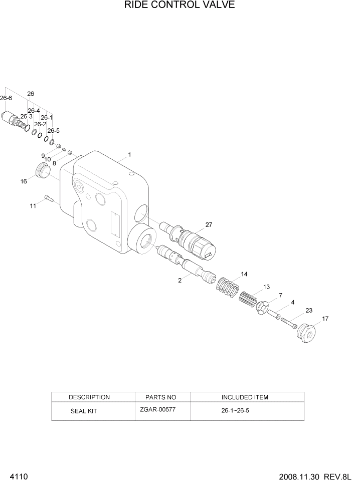 Схема запчастей Hyundai HL760-7A - PAGE 4110 RIDE CONTROL VALVE ГИДРАВЛИЧЕСКИЕ КОМПОНЕНТЫ