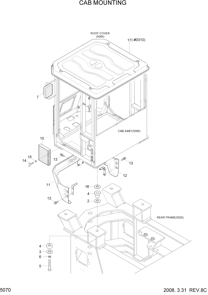 Схема запчастей Hyundai HL760-7A - PAGE 5070 CAB MOUNTING СТРУКТУРА