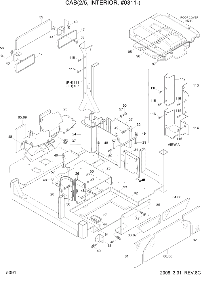 Схема запчастей Hyundai HL760-7A - PAGE 5091 CAB(2/5, INTERIOR, #0311-) СТРУКТУРА