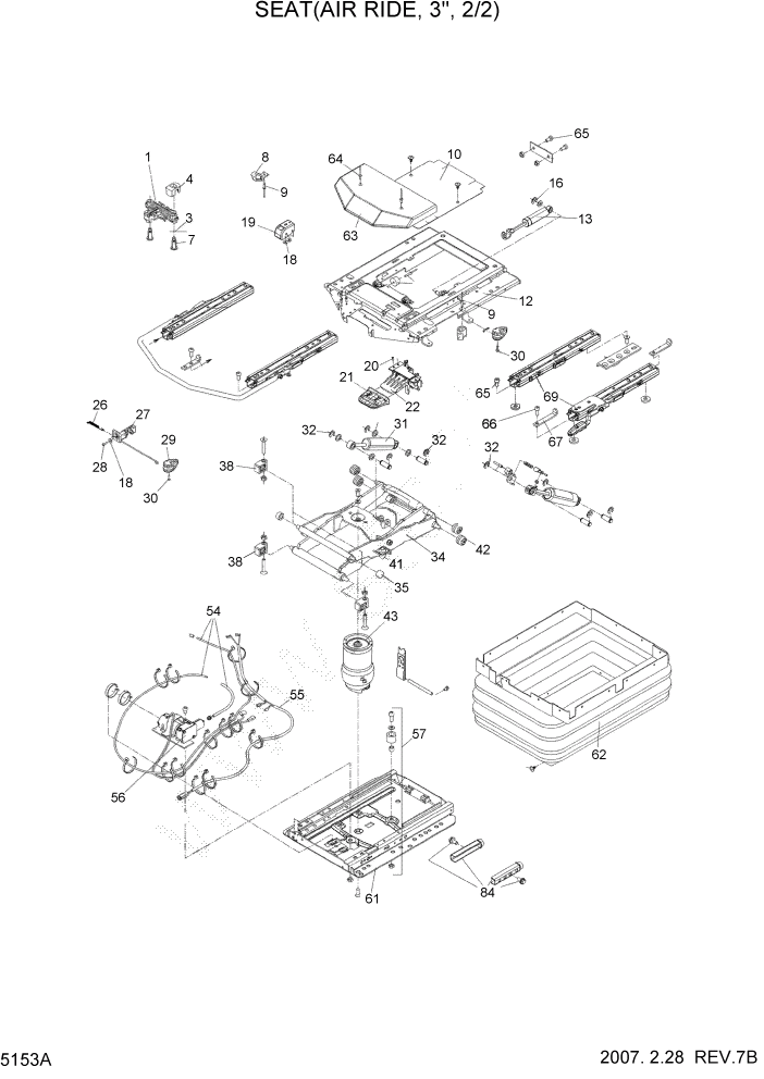 Схема запчастей Hyundai HL760-7A - PAGE 5153A SEAT(AIR RIDE, 3", 2/2) СТРУКТУРА