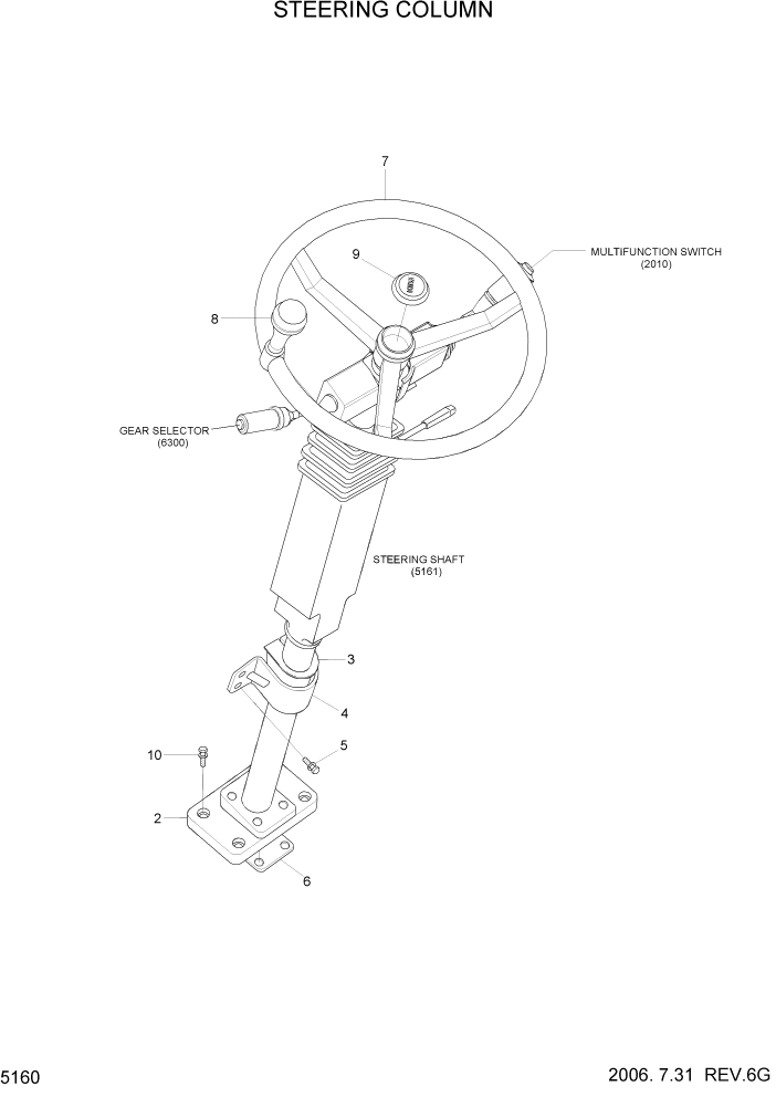 Схема запчастей Hyundai HL760-7A - PAGE 5160 STEERING COLUMN СТРУКТУРА