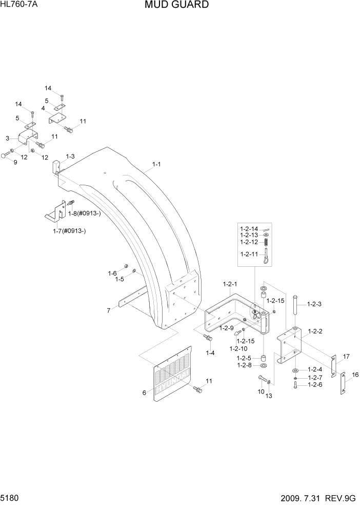 Схема запчастей Hyundai HL760-7A - PAGE 5180 MUD GUARD СТРУКТУРА