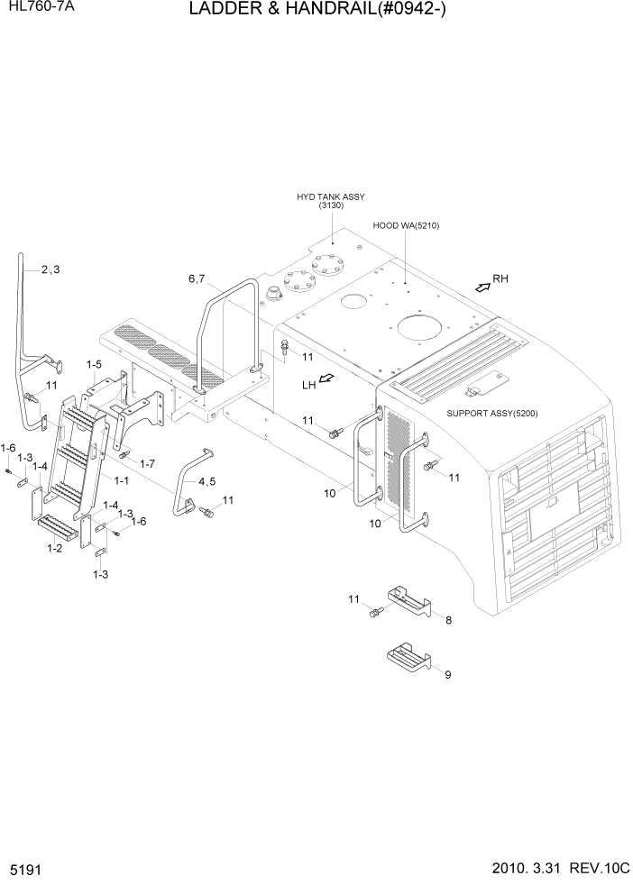 Схема запчастей Hyundai HL760-7A - PAGE 5191 LADDER & HANDRAIL(#0942-) СТРУКТУРА