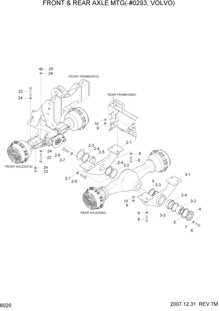 Схема запчастей Hyundai HL760-7A - PAGE 6020 FRONT & REAR AXLE MTG(-#0293, VOLVO) СИЛОВАЯ СИСТЕМА