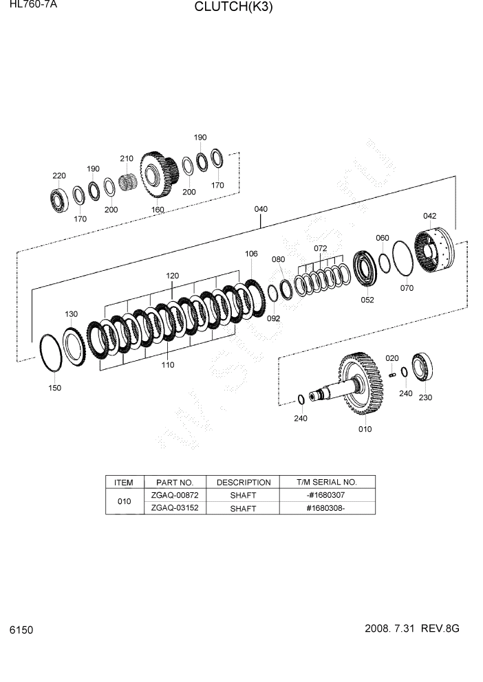 Схема запчастей Hyundai HL760-7A - PAGE 6150 CLUTCH(K3) СИЛОВАЯ СИСТЕМА