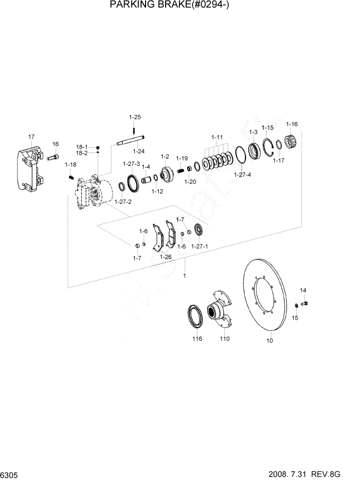 Схема запчастей Hyundai HL760-7A - PAGE 6305 PARKING BRAKE(#0294-) СИЛОВАЯ СИСТЕМА