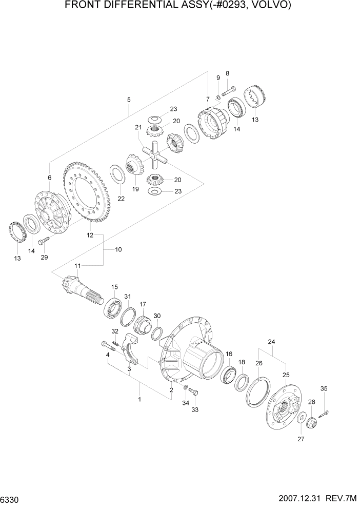 Схема запчастей Hyundai HL760-7A - PAGE 6330 FR DIFFERENTIAL ASSY(-#0293, VOLVO) СИЛОВАЯ СИСТЕМА