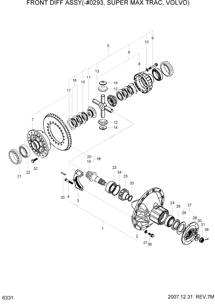 Схема запчастей Hyundai HL760-7A - PAGE 6331 FR DIFF ASSY(-#0293, S/MAX TRAC, VOLVO) СИЛОВАЯ СИСТЕМА