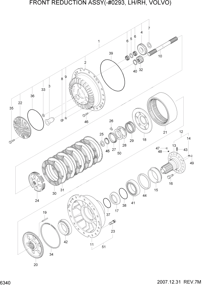 Схема запчастей Hyundai HL760-7A - PAGE 6340 FR REDUCTION ASSY(-#0293, LH/RH, VOLVO) СИЛОВАЯ СИСТЕМА