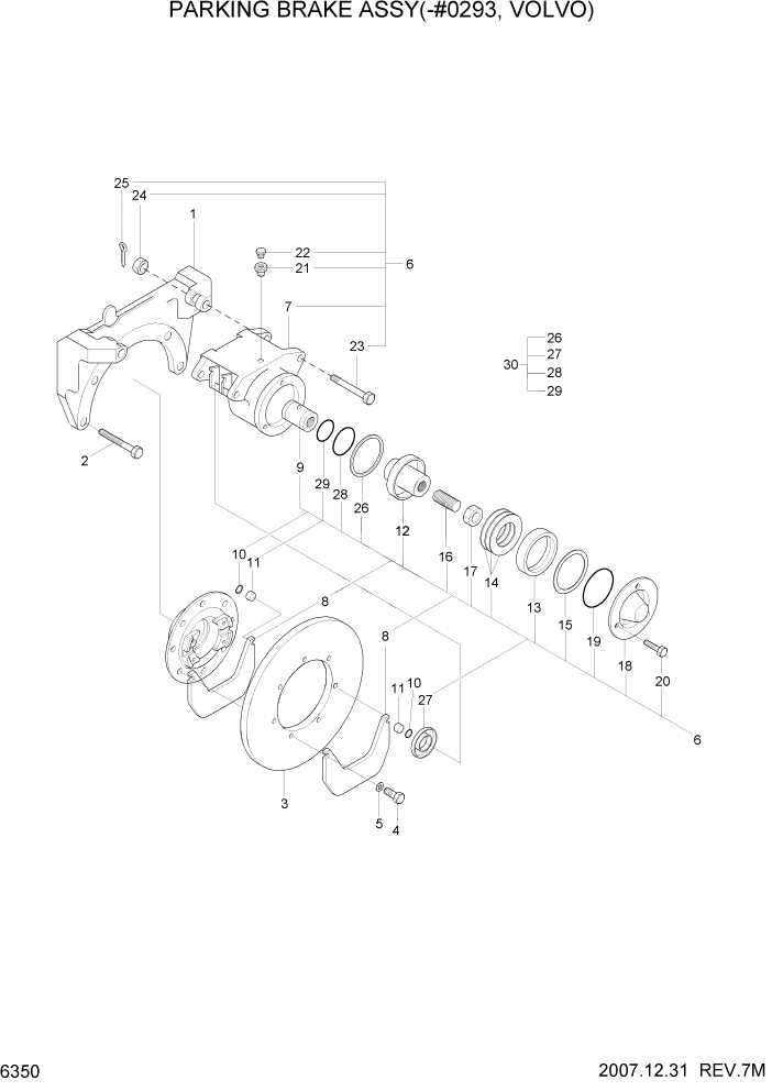 Схема запчастей Hyundai HL760-7A - PAGE 6350 PARKING BRAKE ASSY(-#0293, VOVLO) СИЛОВАЯ СИСТЕМА