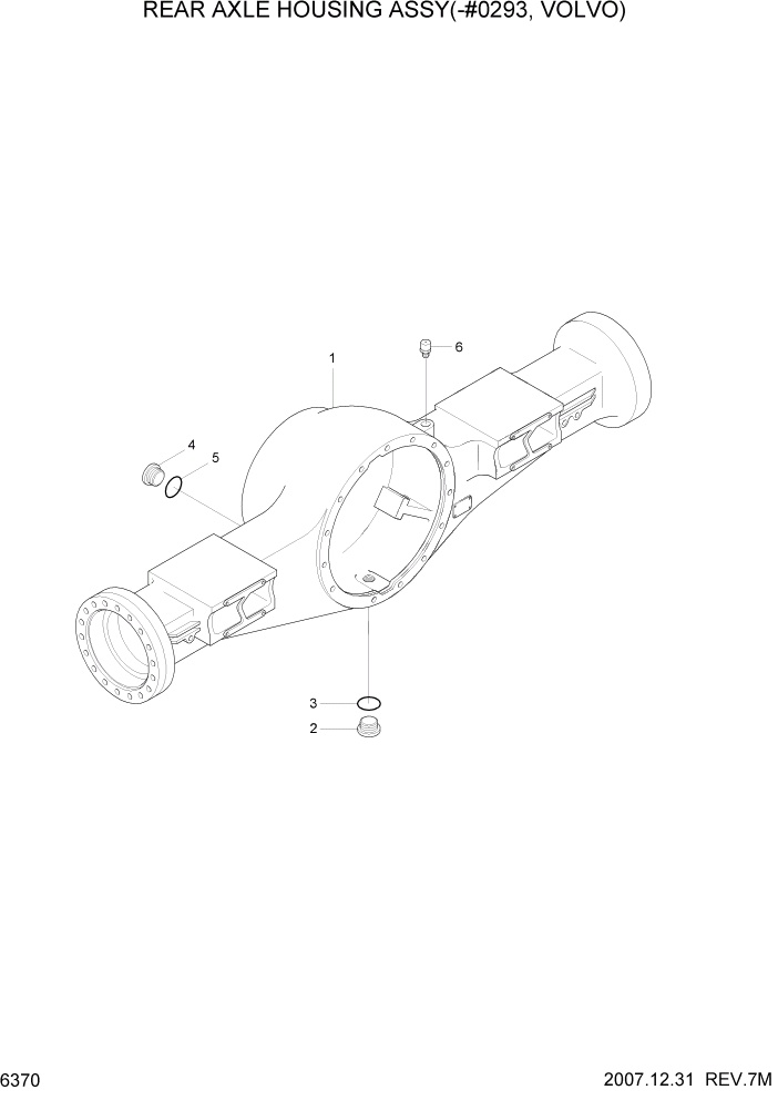 Схема запчастей Hyundai HL760-7A - PAGE 6370 RR AXLE HOUSING ASSY(-#0293, VOVLO) СИЛОВАЯ СИСТЕМА