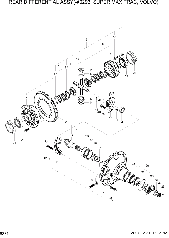 Схема запчастей Hyundai HL760-7A - PAGE 6381 RR DIFF ASSY(-#0293, S/MAX TRAC, VOLVO) СИЛОВАЯ СИСТЕМА