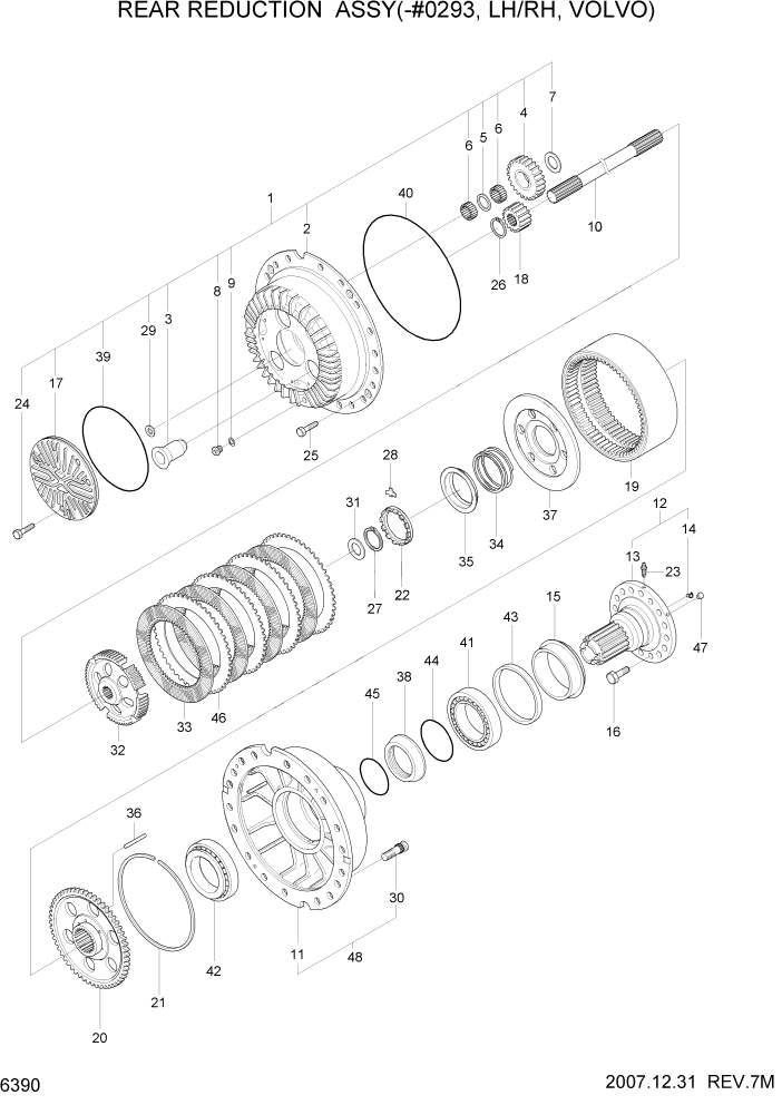 Схема запчастей Hyundai HL760-7A - PAGE 6390 RR REDUCTION ASSY(-#0293, LH/RH, VOLVO) СИЛОВАЯ СИСТЕМА