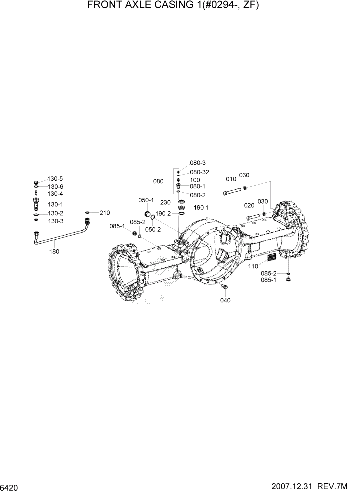 Схема запчастей Hyundai HL760-7A - PAGE 6420 FRONT AXLE CASING 1(#0294-, ZF) СИЛОВАЯ СИСТЕМА