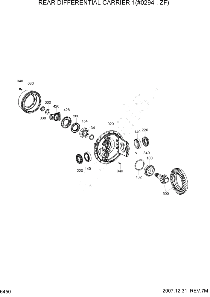 Схема запчастей Hyundai HL760-7A - PAGE 6450 REAR DIFFERENTIAL CARRIER 1(#0294-, ZF) СИЛОВАЯ СИСТЕМА