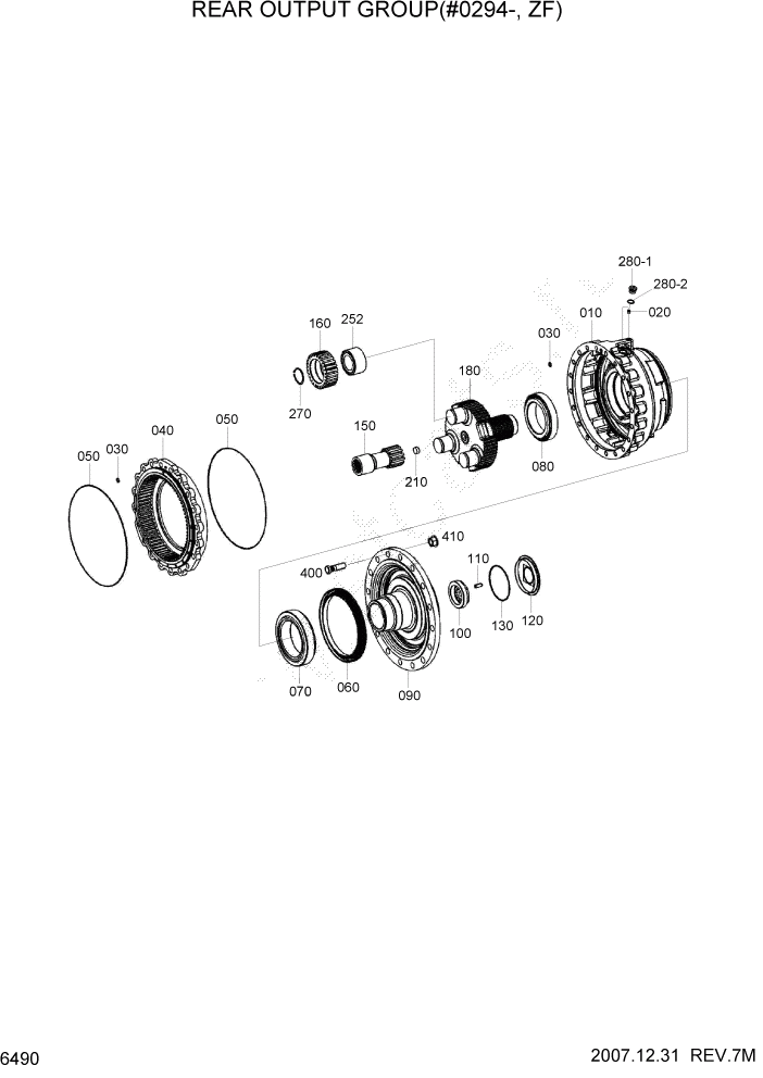 Схема запчастей Hyundai HL760-7A - PAGE 6490 REAR OUTPUT GROUP(#0294-, ZF) СИЛОВАЯ СИСТЕМА