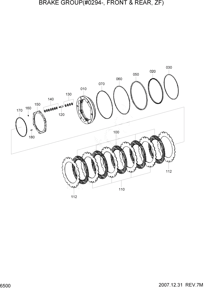 Схема запчастей Hyundai HL760-7A - PAGE 6500 BRAKE GROUP(#0294-, FRONT & REAR, ZF) СИЛОВАЯ СИСТЕМА