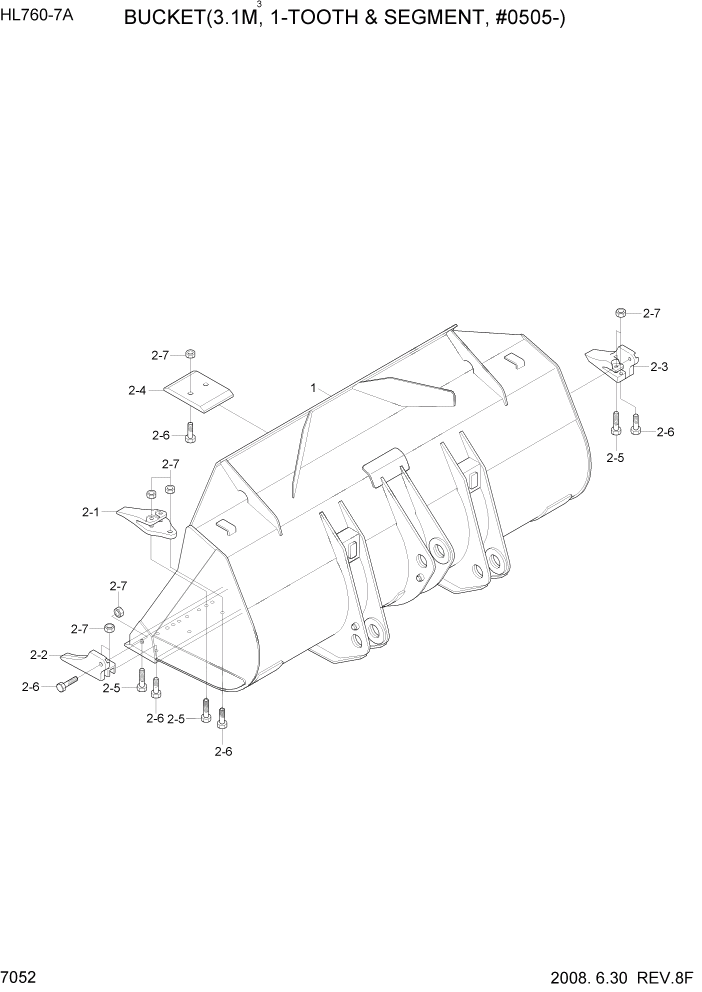 Схема запчастей Hyundai HL760-7A - PAGE 7052 BUCKET(3.1M3, 1-TOOTH & SEGMENT) РАБОЧЕЕ ОБОРУДОВАНИЕ