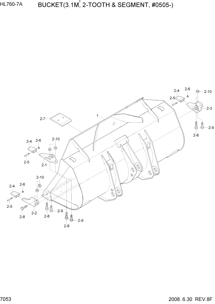 Схема запчастей Hyundai HL760-7A - PAGE 7053 BUCKET(3.1M3, 2-TOOTH & SEGMENT) РАБОЧЕЕ ОБОРУДОВАНИЕ