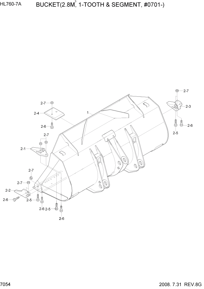 Схема запчастей Hyundai HL760-7A - PAGE 7054 BUCKET(2.8M3, 1-TOOTH & SEGMENT, #0505-) РАБОЧЕЕ ОБОРУДОВАНИЕ