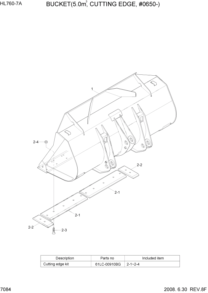 Схема запчастей Hyundai HL760-7A - PAGE 7084 BUCKET(5.0M3, CUTTING EDGE, #0650-) РАБОЧЕЕ ОБОРУДОВАНИЕ