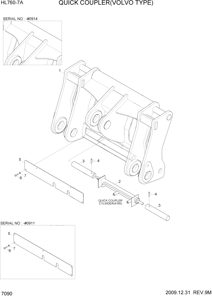 Схема запчастей Hyundai HL760-7A - PAGE 7090 QUICK COUPLER(VOLVO TYPE) РАБОЧЕЕ ОБОРУДОВАНИЕ