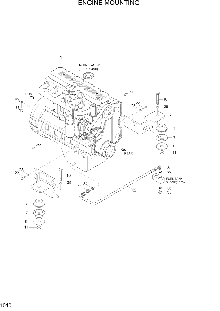 Схема запчастей Hyundai HL770-7 - PAGE 1010 ENGINE MOUNTING СИСТЕМА ДВИГАТЕЛЯ