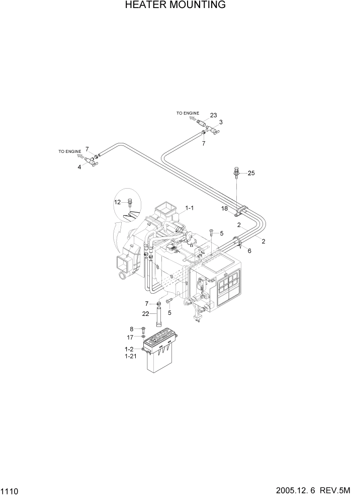 Схема запчастей Hyundai HL770-7 - PAGE 1110 HEATER MOUNTING СИСТЕМА ДВИГАТЕЛЯ