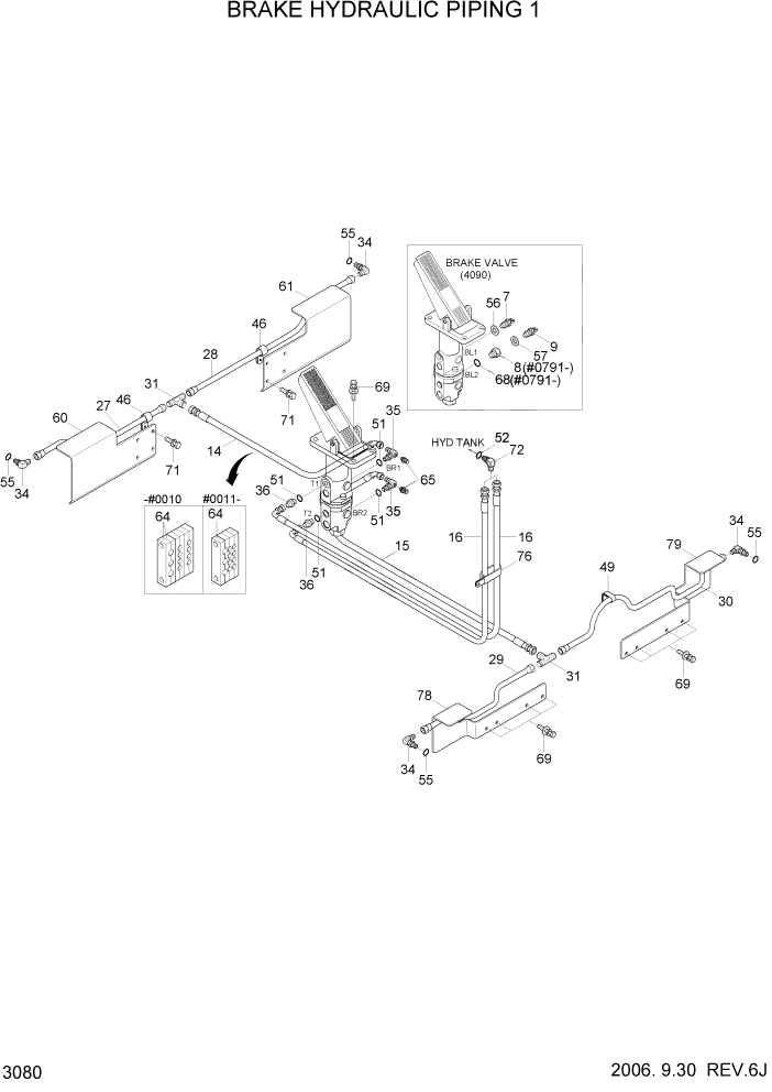 Схема запчастей Hyundai HL770-7 - PAGE 3080 BRAKE HYDRAULIC PIPING 1 ГИДРАВЛИЧЕСКАЯ СИСТЕМА