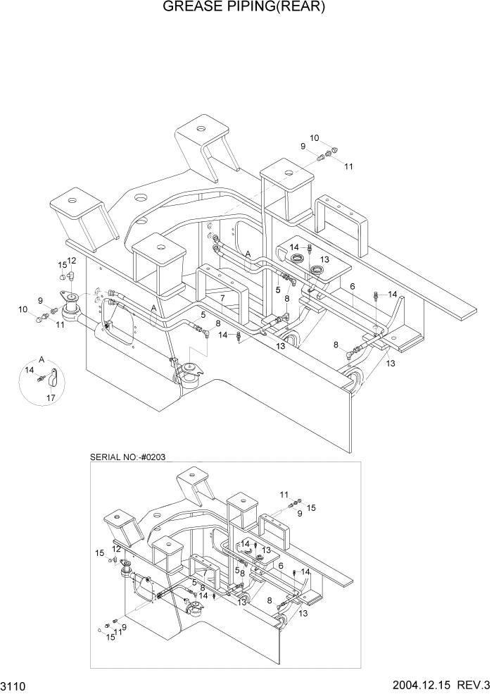 Схема запчастей Hyundai HL770-7 - PAGE 3110 GREASE PIPING(REAR) ГИДРАВЛИЧЕСКАЯ СИСТЕМА