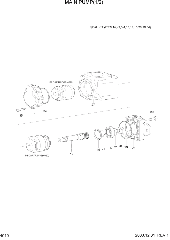 Схема запчастей Hyundai HL770-7 - PAGE 4010 MAIN PUMP(1/2) ГИДРАВЛИЧЕСКИЕ КОМПОНЕНТЫ