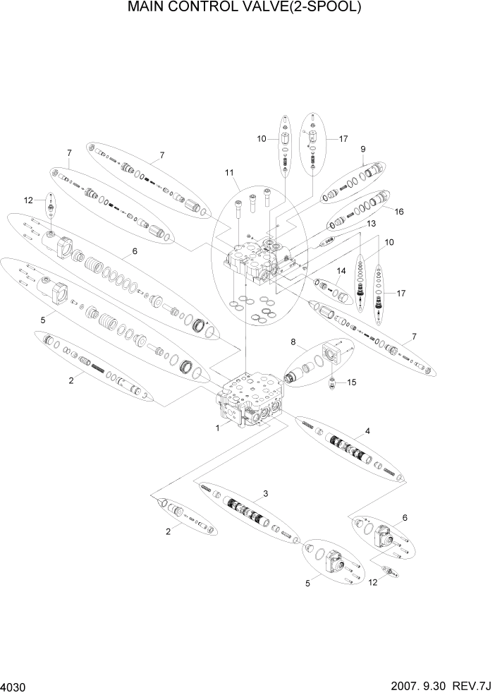 Схема запчастей Hyundai HL770-7 - PAGE 4030 MAIN CONTROL VALVE(2-SPOOL) ГИДРАВЛИЧЕСКИЕ КОМПОНЕНТЫ