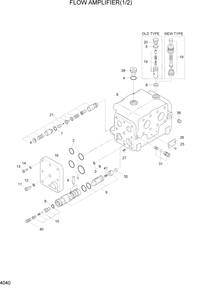 Схема запчастей Hyundai HL770-7 - PAGE 4040 FLOW AMPLIFIER(1/2) ГИДРАВЛИЧЕСКИЕ КОМПОНЕНТЫ