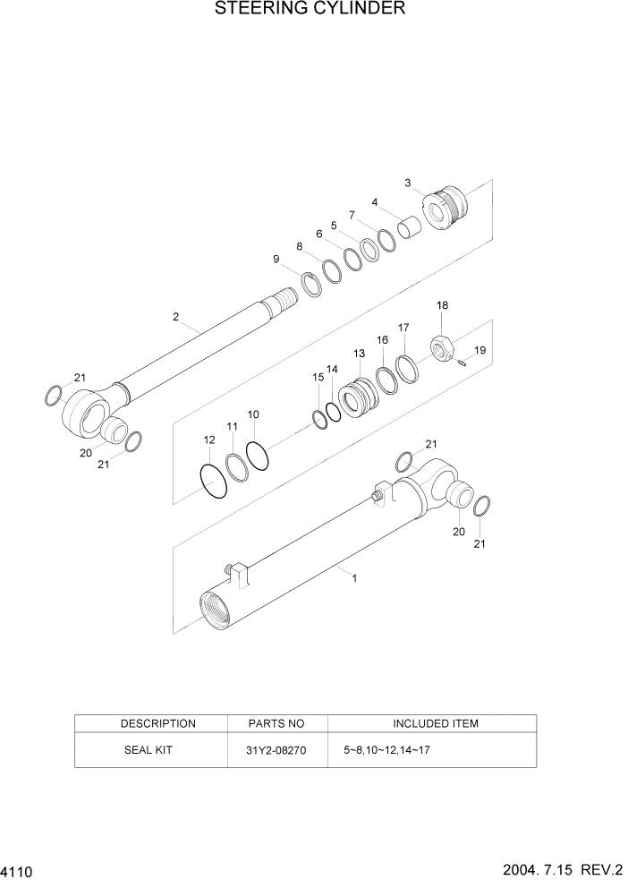 Схема запчастей Hyundai HL770-7 - PAGE 4110 STEERING CYLINDER ГИДРАВЛИЧЕСКИЕ КОМПОНЕНТЫ