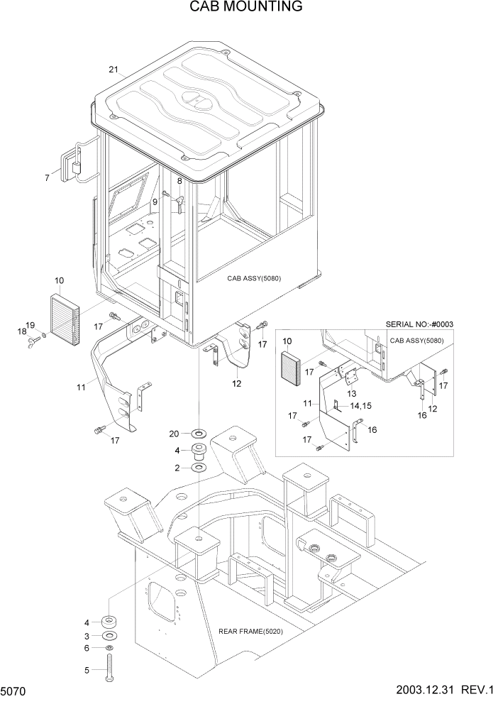 Схема запчастей Hyundai HL770-7 - PAGE 5070 CAB MOUNTING СТРУКТУРА