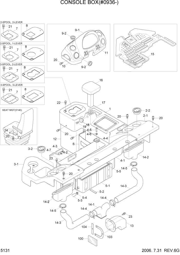 Схема запчастей Hyundai HL770-7 - PAGE 5131 CONSOLE BOX(#0756-) СТРУКТУРА