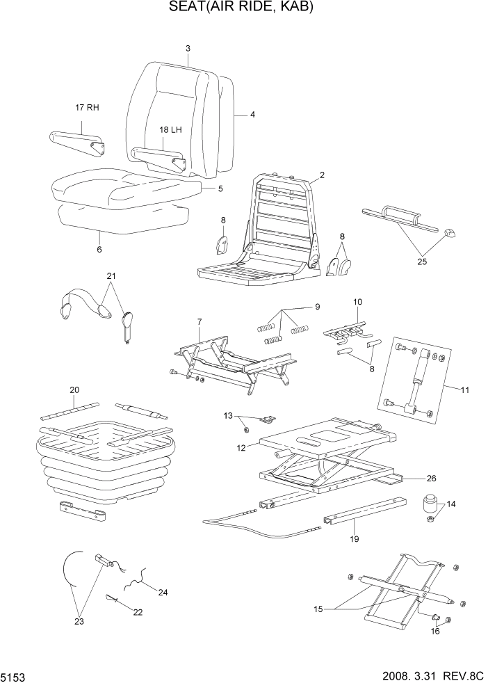 Схема запчастей Hyundai HL770-7 - PAGE 5153 SEAT(AIR RIDE, KAB) СТРУКТУРА