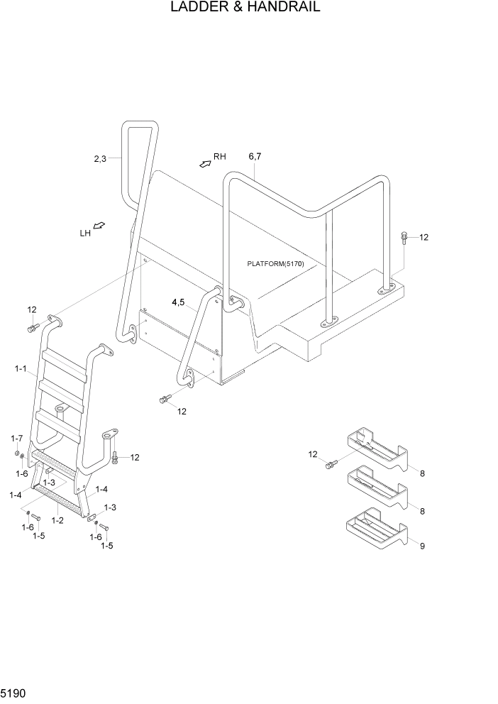 Схема запчастей Hyundai HL770-7 - PAGE 5190 LADDER & HANDRAIL СТРУКТУРА