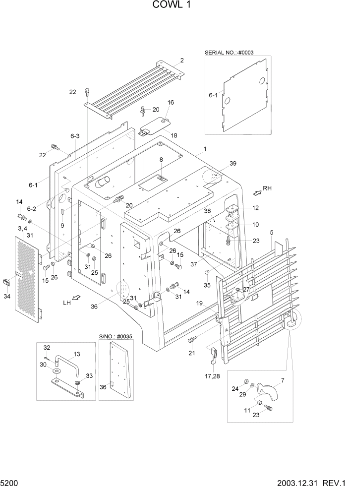 Схема запчастей Hyundai HL770-7 - PAGE 5200 COWL 1(SQUARE COWL TYPE) СТРУКТУРА