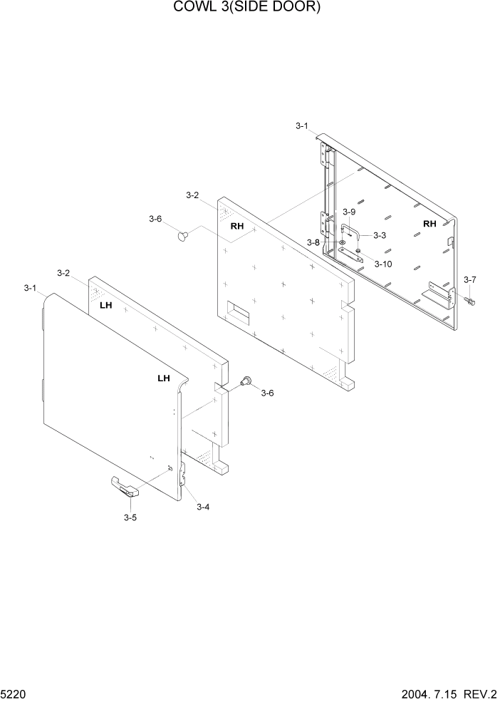 Схема запчастей Hyundai HL770-7 - PAGE 5220 COWL 3(SIDE DOOR) СТРУКТУРА