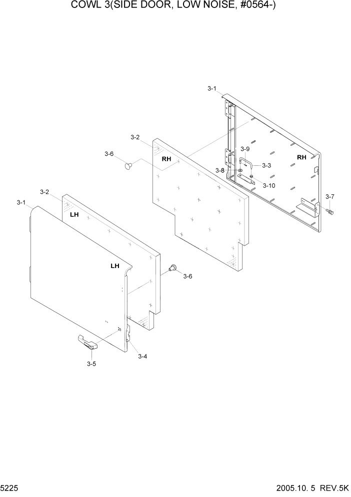 Схема запчастей Hyundai HL770-7 - PAGE 5225 COWL 3(SIDE DOOR, LOW NOISE, #0564-) СТРУКТУРА